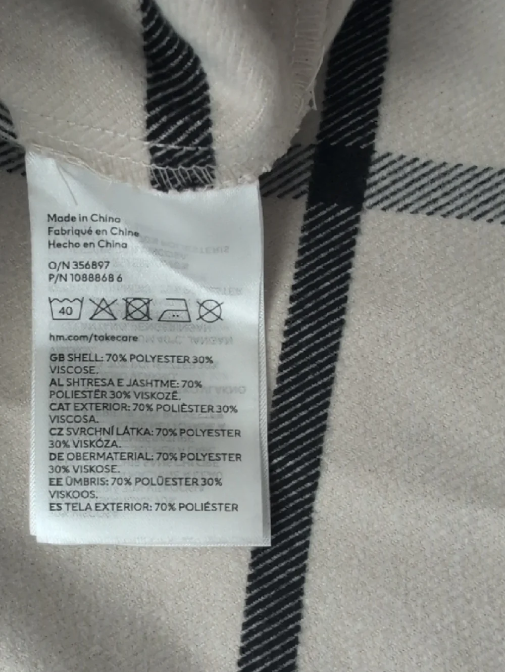 H&M Cream Button-Down Shirt with Black Windowpane Plaid - Picture 7 of 8